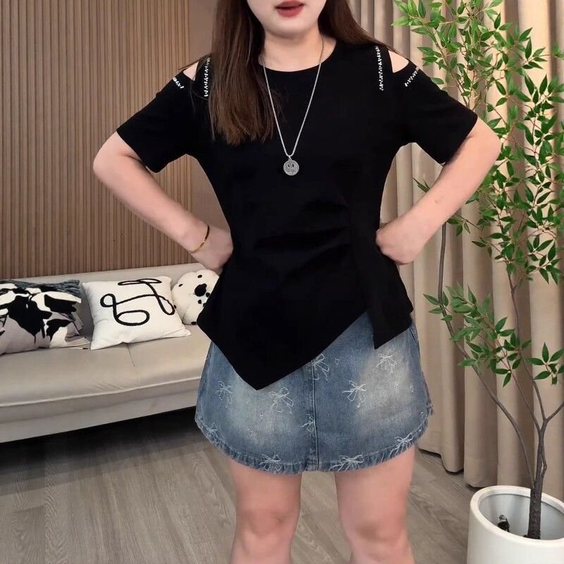 Tシャツ 半袖 ゆったり コットン 綿 春夏 カジュアル 体型カバー 春 夏 ラウンドネック ロング シャツ 切り替えデザイン