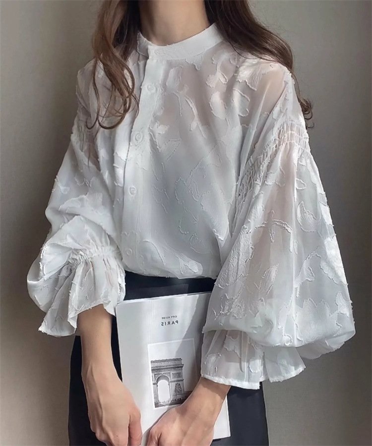 シャツ 長袖 ボーダー ストライプ ゆったり 春夏 きれいめ 通勤 韓国風 前開き 春 夏 透け感 都会的 ボタン 立ち襟 UVカット