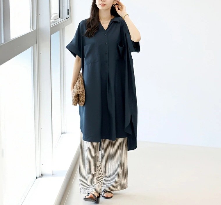 ワンピース 長袖 春夏 きれいめ Vネック 春 夏 シンプル 上品 ミディアム丈