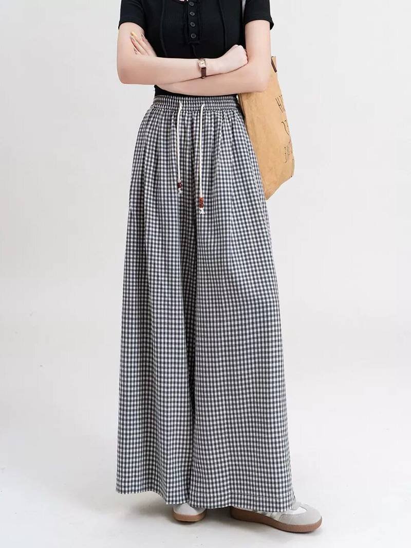 レディース パンツ チェック柄 ゆったり ワイド デニム 春夏 カジュアル きれいめ レトロ 通勤 春 夏 秋 スリム ロング ワイドパンツ ドレープ ハイウエスト 都会的