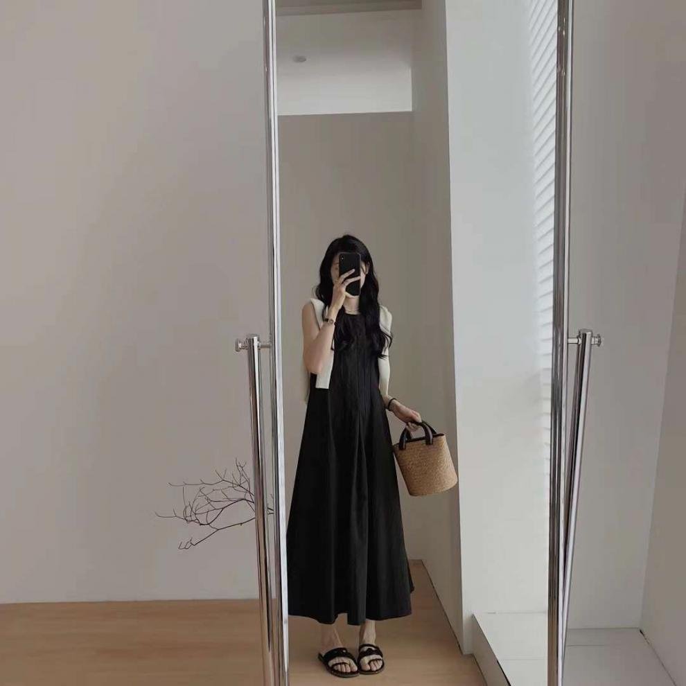 ワンピース ノースリーブ 無地 夏 きれいめ 通勤 春夏 袖なし ラウンドネック シンプル ロング 上品 Aライン