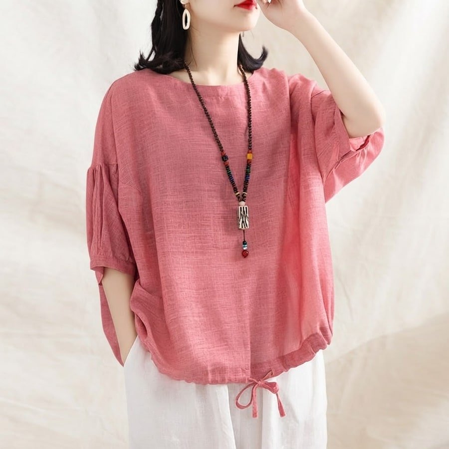 レディース Tシャツ 半袖 無地 ゆったり 春夏 カジュアル 春 夏 ラウンドネック シンプル シャツ 切り替えデザイン ポリエステル