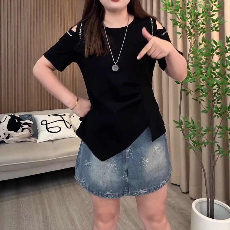 Tシャツ 半袖 ゆったり コットン 綿 春夏 カジュアル 体型カバー 春 夏 ラウンドネック ロング シャツ 切り替えデザイン
