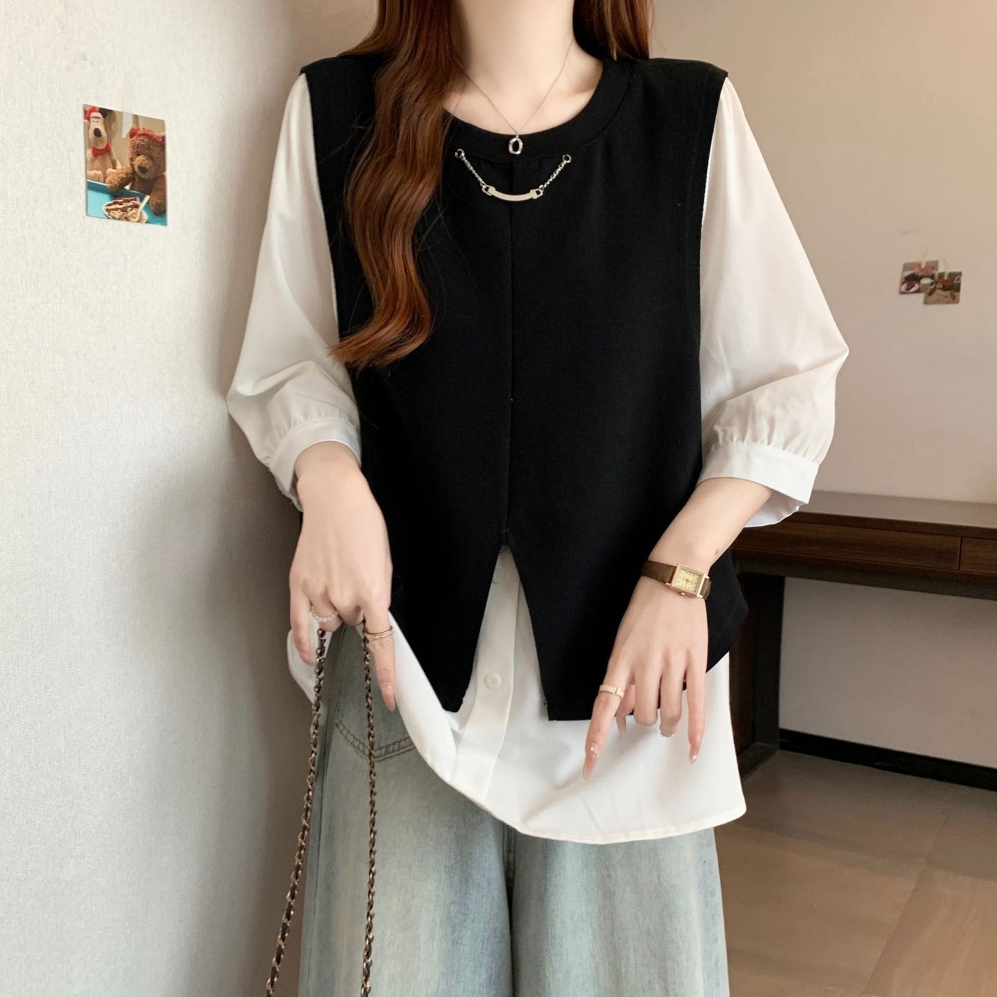トップス Tシャツ 半袖 ゆったり 春夏 カジュアル 体型カバー 大きいサイズ 春 夏 膝丈 ラウンドネック クルーネック シャツ レイヤード ポリエステル