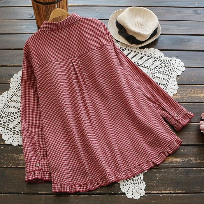 レディース トップス シャツ ブラウス 袖フリル 裾フリル 爽やか 華やか 長袖 襟付き Aライン フリル 前開き ボタン かわいい 大人可愛い シンプル カジュアル おしゃれ こなれ感 ラフ ガーリー 主役級 存在感 抜け感 キュート ナチュラル チェック ギンガムチェック 春 秋 デート お出かけ 女子会 休日 ショッピング カフェ 体型カバー 普段使い 着回し スタイルアップ M L XL 2XL 3XL 4XL レッド イエロー ブラック