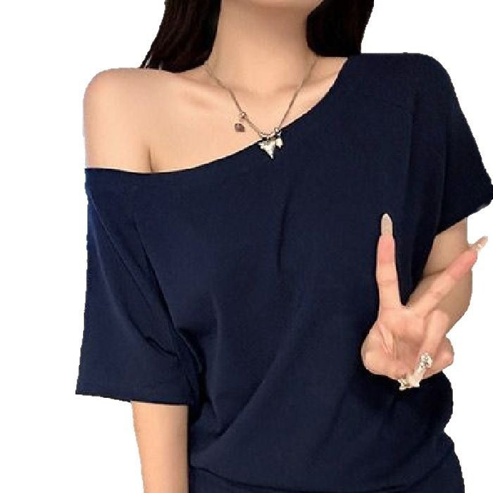 レディース Ｔシャツ オフショルダーＴシャツ オフショルダートップス オフショルＴシャツ トップス カットソー プルオーバー オフショルデザイン 半袖 かわいい 大人可愛い シンプル カジュアル おしゃれ かっこいい こなれ感 ラフ ルーズ 主役級 存在感 抜け感 ナチュラル 無地 春 夏 デート お出かけ リゾート 旅行 海 プール 公園 女子会 休日 ショッピング カフェ お家時間 体型カバー 普段使い 着回し 定番 スタイルアップ スタイリッシュ S M L XL グレー ブラック ネイビーブルー