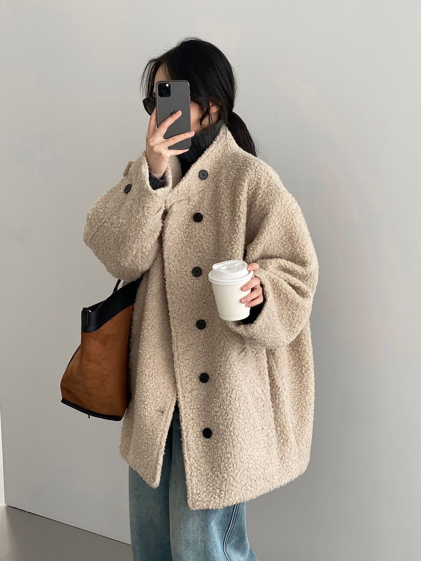 レディース コート ジャケット 長袖 無地 ゆったり 秋冬 秋 カジュアル 体型カバー 膝丈 シンプル 冬 ハイネック ウール 厚手 スタンドカラー タイ アウター ボタン ポリエステル 立ち襟