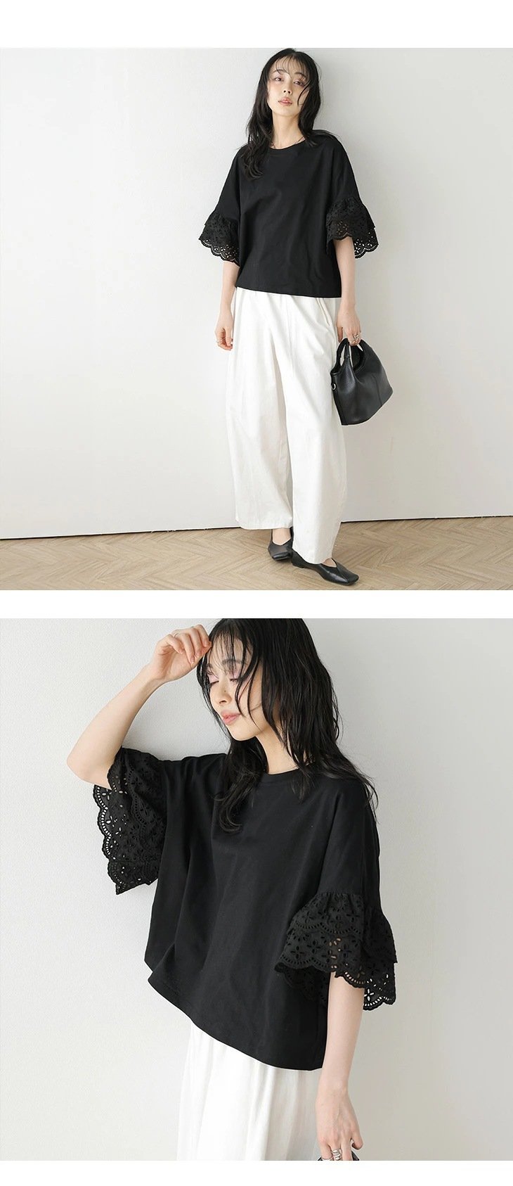 レディース トップス Tシャツ 半袖 ゆったり 春夏 カジュアル 体型カバー 春 夏 ホワイト ラウンドネック レース シャツ レギュラー