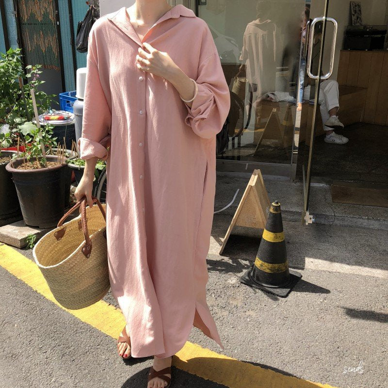 レディース シャツ スカート 長袖 無地 ゆったり コットン 綿 麻 秋 カジュアル 体型カバー 大きいサイズ 前開き シンプル 切り替えデザイン 襟付き レディースシャツ