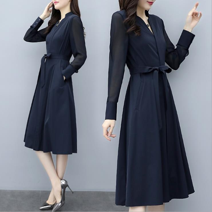 レディース ワンピース フレア 膝下 ミモレ 長袖 Vネック カシュクール Aライン フェミニン シフォン ウエストリボン ポケット ハイウエスト 透け感 シースルー 薄手 きれいめ シンプル 上品 おしゃれ レトロ こなれ感 ガーリー クール エレガント 存在感 フォーマル ロマンティック ナチュラル シック 無地 春 秋 デート お出かけ イベント レストラン 休日 ショッピング 発表会 コンサート 婚活 美脚 脚長 着回し お食事会 S M L XL 2XL 小さいサイズ 大きいサイズ ネイビー