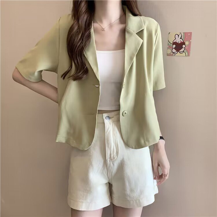 レディース シャツ コート 半袖 無地 ゆったり 春夏 きれいめ 前開き 春 夏 シンプル 上品 薄手 スーツ ポリエステル