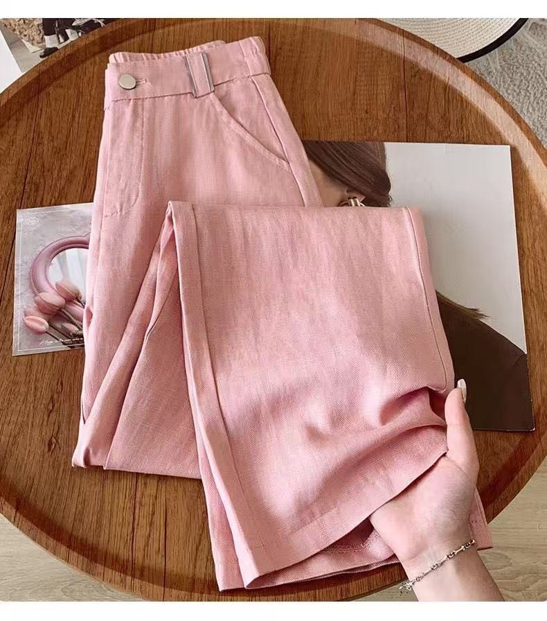 レディース パンツ リネン 春夏 カジュアル きれいめ 春 夏 ストレートパンツ 上品 ストレート 9分丈 薄手 ハイウエスト 伸縮性 ポリエステル