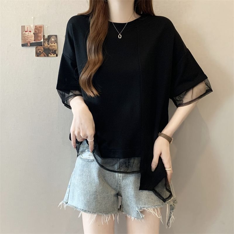 レディース Tシャツ 半袖 ゆったり 春夏 カジュアル 春 夏 ラウンドネック シャツ 切り替えデザイン ステッチ レギュラー