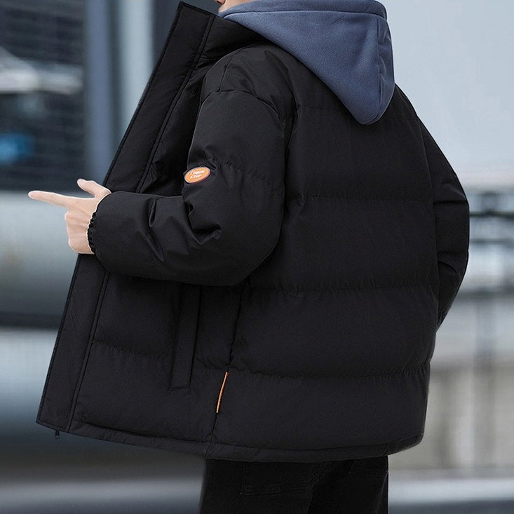 アウター ジャケット 長袖 フード付き 前開き ファスナー 中綿 重ね着風 フェイクツーピース シンプル レトロ おしゃれ かっこいい カッコイイ 格好いい カジュアル こなれ感 個性的 主役級 存在感 レトロ ラフ ルーズ 抜け感 冬 ベーシック ナチュラル クール スポーティー 無地 男性用 メンズ サラリーマン パパ 学生 通学 デート お出かけ 旅行 休日 アウトドア カフェ ショッピング 普段使い デイリー 着回し 重ね着 M L XL 2XL 3XL 4XL 5XL 暖かい トレンド