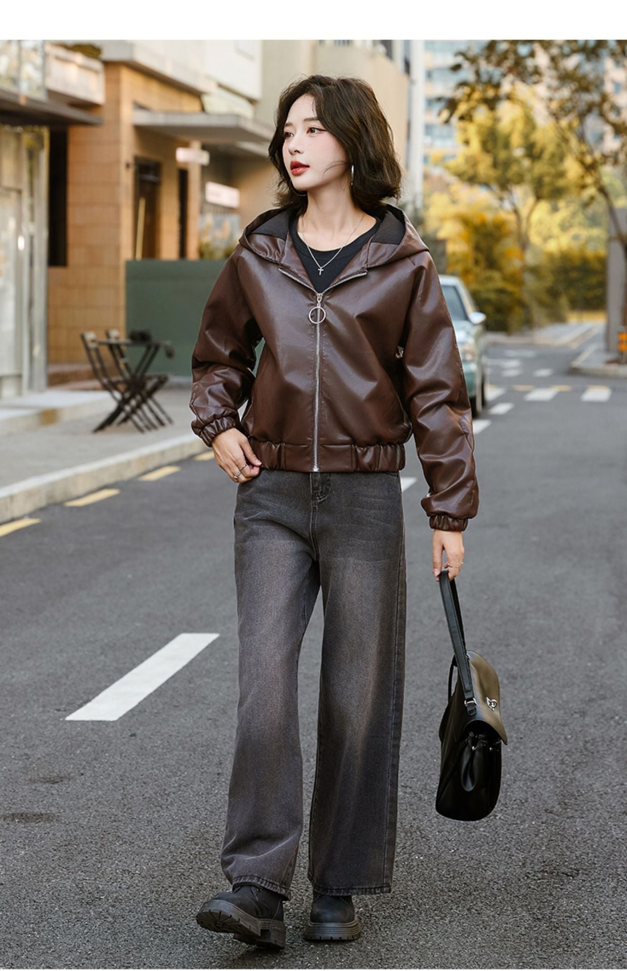 レディース トップス ジャケット 羽織 前開き レザージャケット ショート 長袖 フード スリム ストレート Iライン ファスナー ポケット 2way レザー フェイクレザー きれいめ 上品 おしゃれ こなれ感 個性的 クール エレガント 主役級 存在感 無地 春 秋 謝恩会 ロングシーズン ママ 通勤 デート お出かけ パーティー イベント 旅行 女子会 韓国 オルチャン 体型カバー 普段使い レイヤード インスタ映え M L XL 2XL 3XL 4XL 大きいサイズ 黒 ブラック 茶色 ブラウン