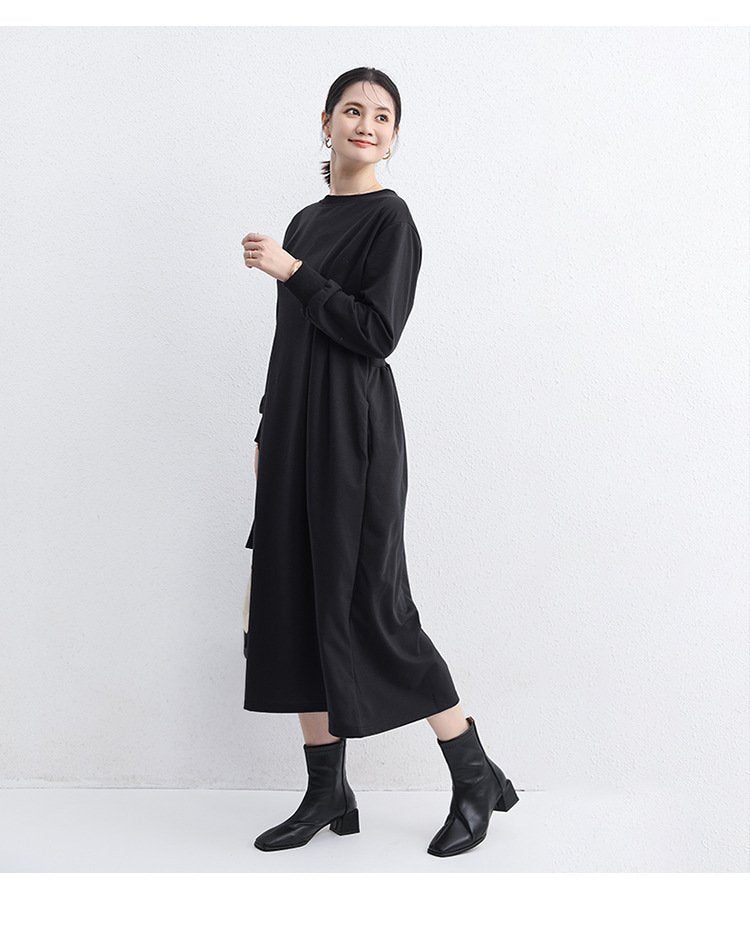 ワンピース 長袖 春 秋 きれいめ 通勤 春夏 ラウンドネック 上品 Aライン