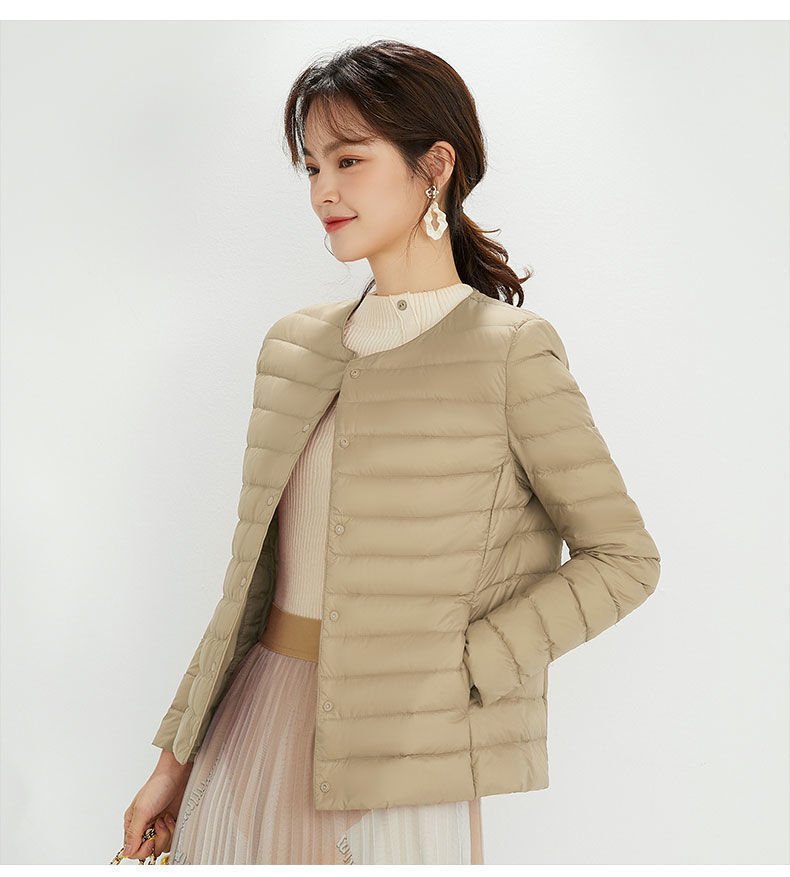 レディース ジャケット 長袖 春夏 大きいサイズ Vネック 春 ショート 夏 膝丈 ラウンドネック 秋 冬 ダウン 暖かい 薄手 ノーカラー アウター インナー ポリエステル ダウンジャケット 秋冬