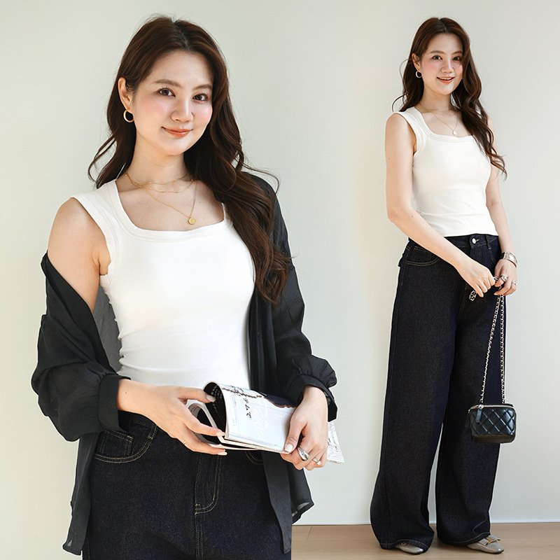 レディース トップス 無地 ゆったり ワイド 春夏 カジュアル 体型カバー 春 ショート 夏 シンプル キャミソール タンクトップ リブ アウター インナー