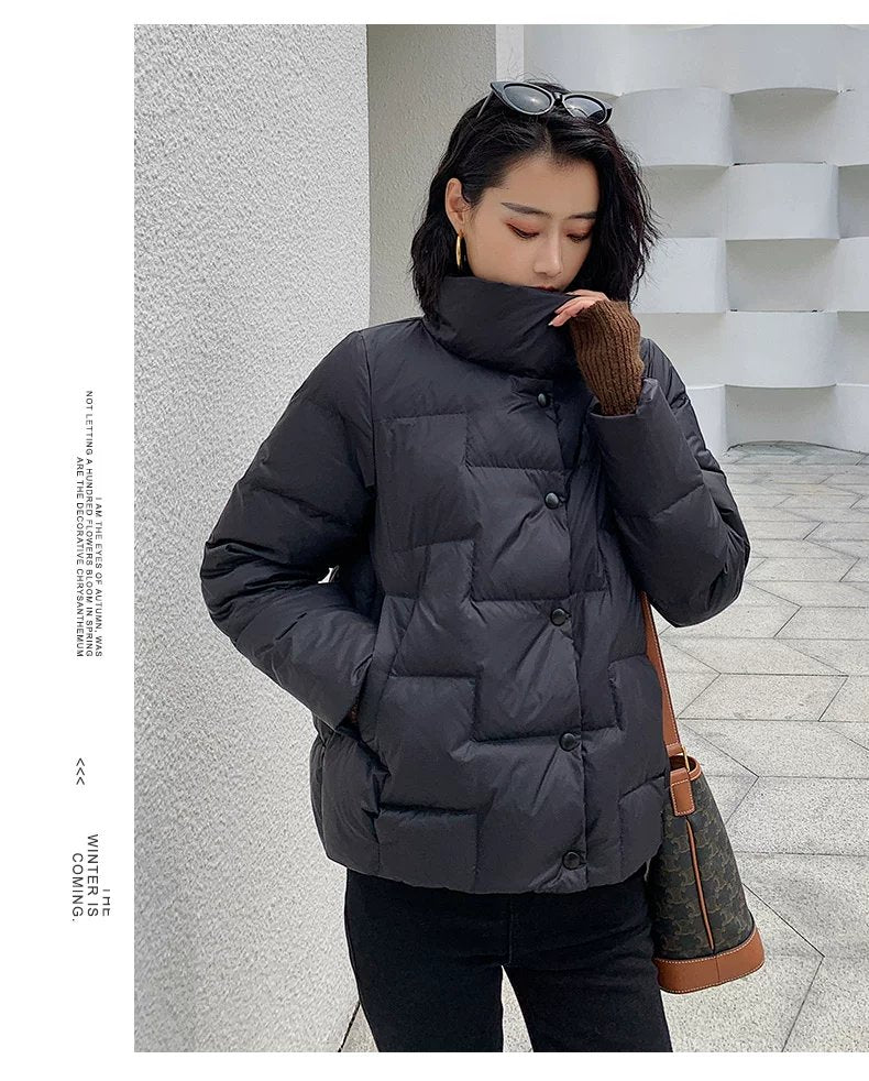 レディース ジャケット 長袖 ゆったり きれいめ 通勤 ショート ダウン おしゃれ スタンドカラー アウター ポリエステル ダウンジャケット