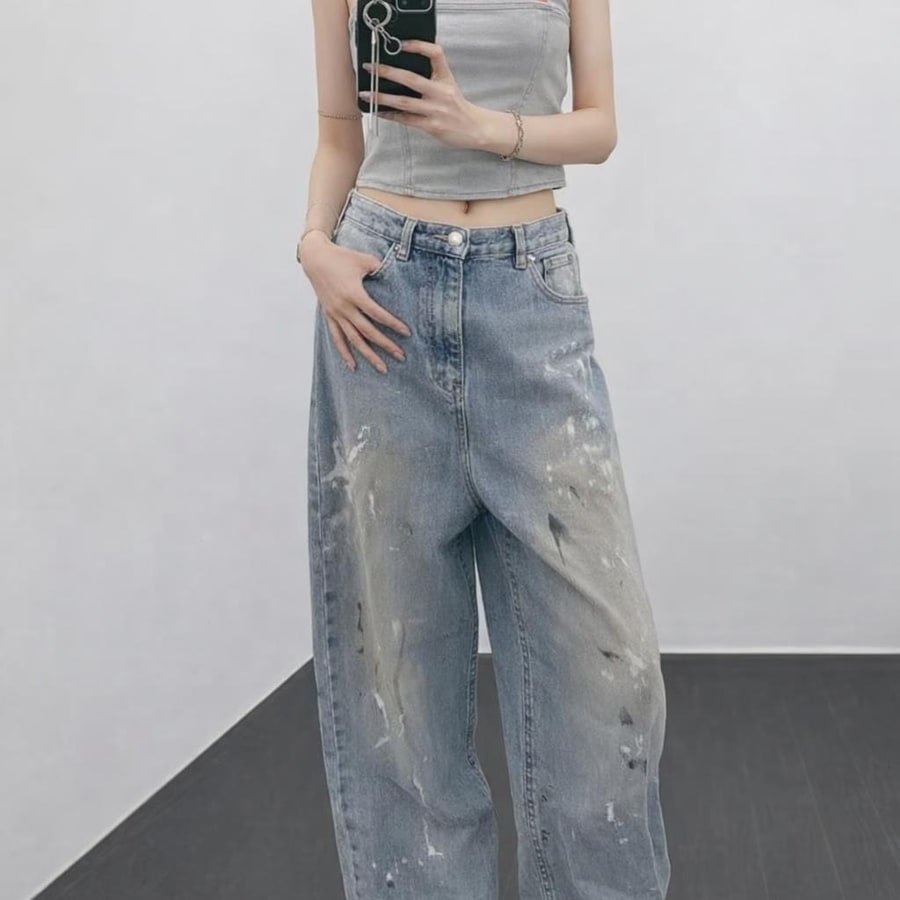 レディース パンツ ゆったり コットン 綿 デニム 春夏 カジュアル アメリカン 春 夏 ロング ストレート ラフ デニムパンツ ダメージ