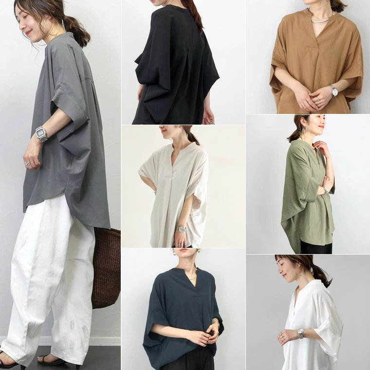 シャツ ボーダー ストライプ 無地 ゆったり 春夏 体型カバー 夏服 前開き Vネック 春 夏 シンプル 韓国ファッション カバーオール
