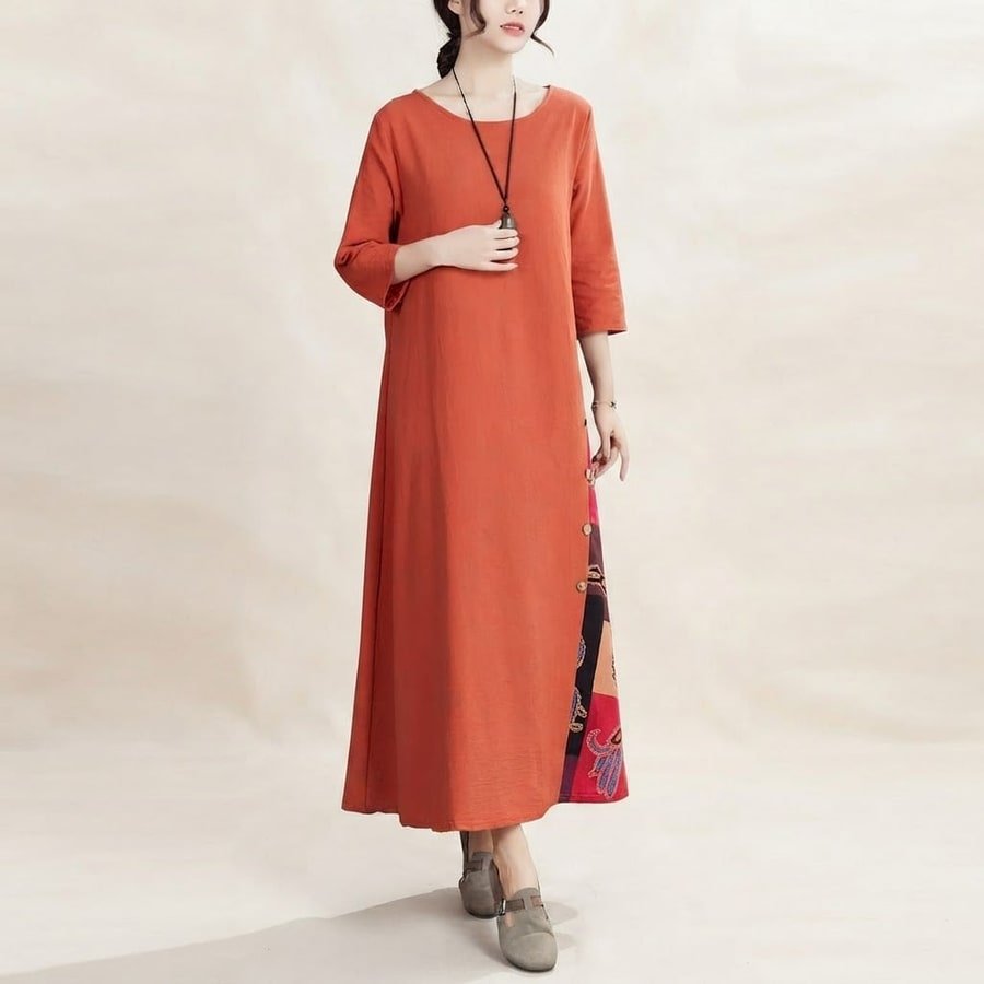 トップス 花柄 無地 春夏 きれいめ レトロ 春 夏 ラウンドネック 秋 シンプル 上品 ロング ステッチ ボタン ポリエステル