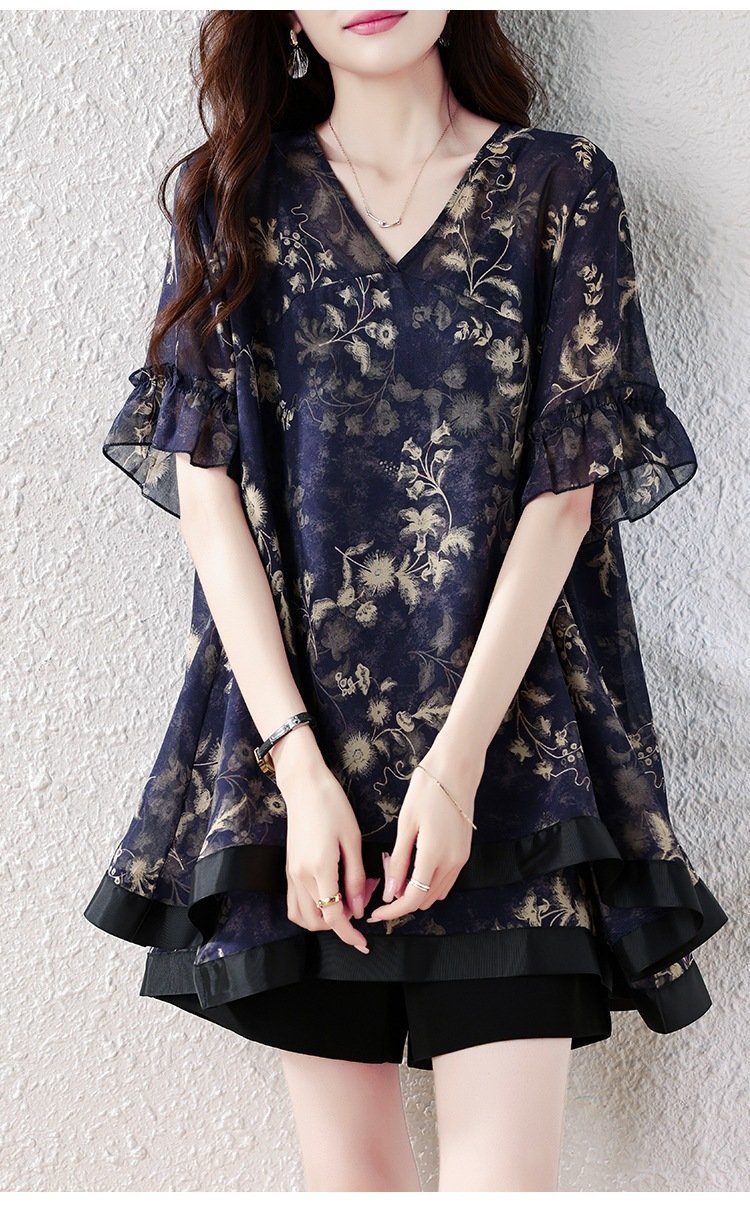 トップス 半袖 ゆったり 春夏 きれいめ レトロ 大きいサイズ おしゃれ Vネック 春 夏 上品 切り替えデザイン ミディアム レギュラー