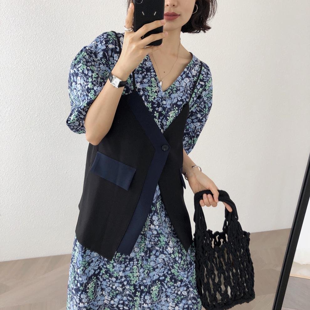 ワンピース 長袖 花柄 無地 春夏 Vネック 春 白 夏 シンプル ロング パフスリーブ