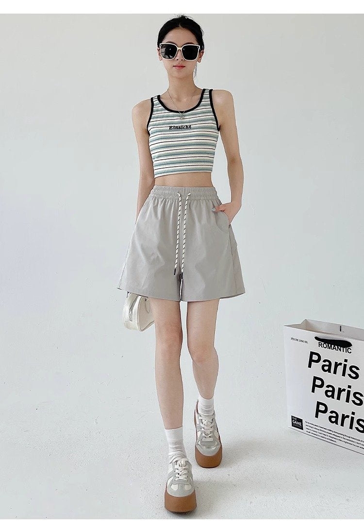 レディース パンツ ゆったり 春夏 カジュアル アメリカン 春 ショート 夏 ショートパンツ Aライン 切り替えデザイン タイ 速乾 ポリエステル