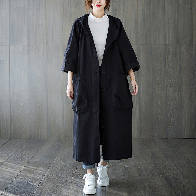 レディース コート 上着 羽織 前開き ロングコート 長袖 Vネック フード ストレート Iライン ポケット 2way ボタン 薄手 大人可愛い きれいめ シンプル 上品 おしゃれ こなれ感 ラフ 個性的 エレガント 主役級 存在感 抜け感 都会的 無地 春 秋 ロングシーズン ママ デート お出かけ 旅行 公園 女子会 韓国 オルチャン 楽ちん 暖かい 防寒 体型カバー 普段使い 着回し モテ トレンド 流行 インスタ映え ゆったり ゆる フリーサイズ 黒 ブラック カーキ