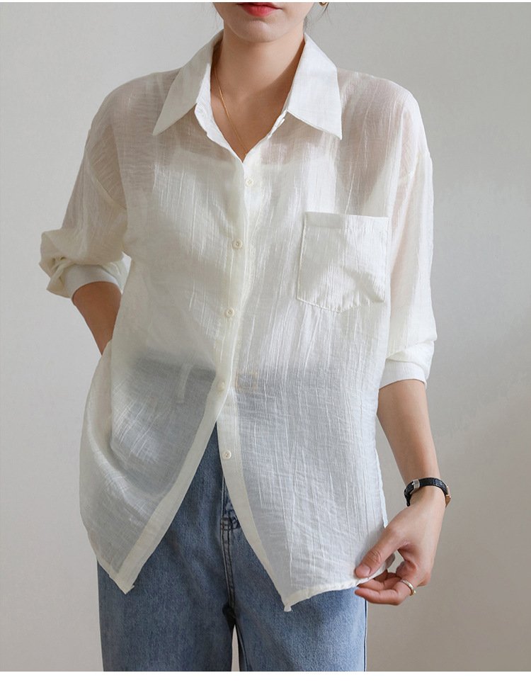 レディース シャツ トップス 長袖 無地 ゆったり 春夏 きれいめ 前開き 春 白 夏 シンプル 上品 レギュラー ポリエステル 白シャツ UVカット