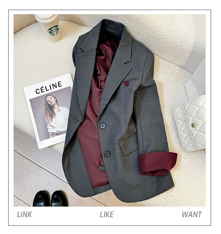 レディース ジャケット 長袖 ゆったり スリム 春 秋冬 カジュアル きれいめ 通勤 オフィス 膝丈 秋 冬 おしゃれ グレー ボタン ポリエステル テーラードジャケット