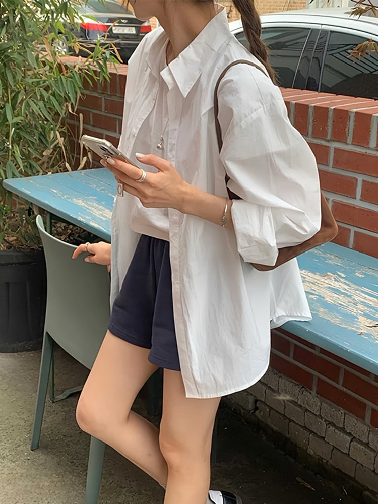 レディース シャツ コート 長袖 無地 ゆったり 春夏 カジュアル 韓国風 重ね着 前開き 春 夏 秋 シンプル 切り替えデザイン ポリエステル UVカット