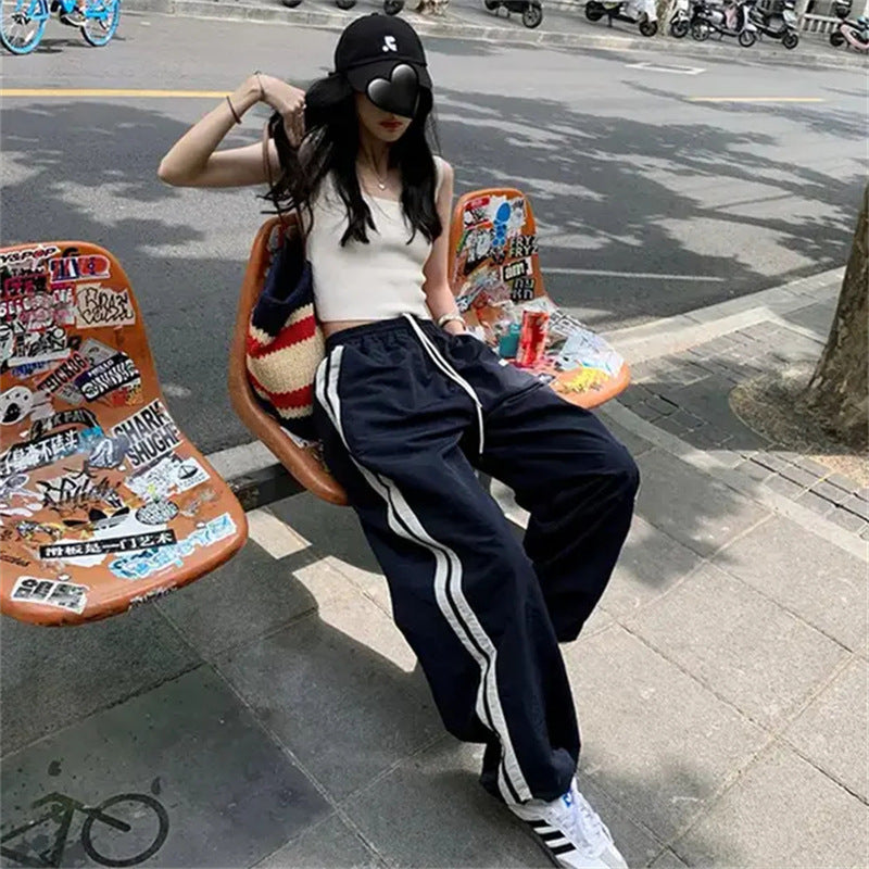 レディース パンツ ゆったり ワイド 春夏 カジュアル アメリカン ボトムス 春 夏 ストレート スウェットパンツ スウェット ストリート タイ 速乾 ストレッチ ポリエステル