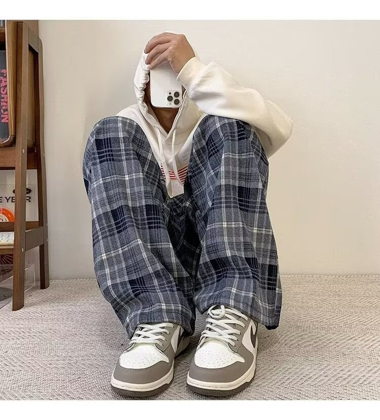 パンツ チェック柄 ワイド 春 秋冬 カジュアル 秋 冬 ストレート ヴィンテージ ポリエステル