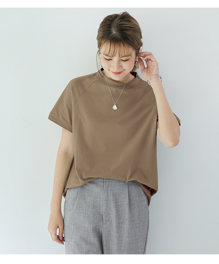 レディース Tシャツ 半袖 ボーダー ストライプ ゆったり コットン 綿 春夏 カジュアル 春 夏 ラウンドネック ハイネック シャツ ハーフ ラグラン