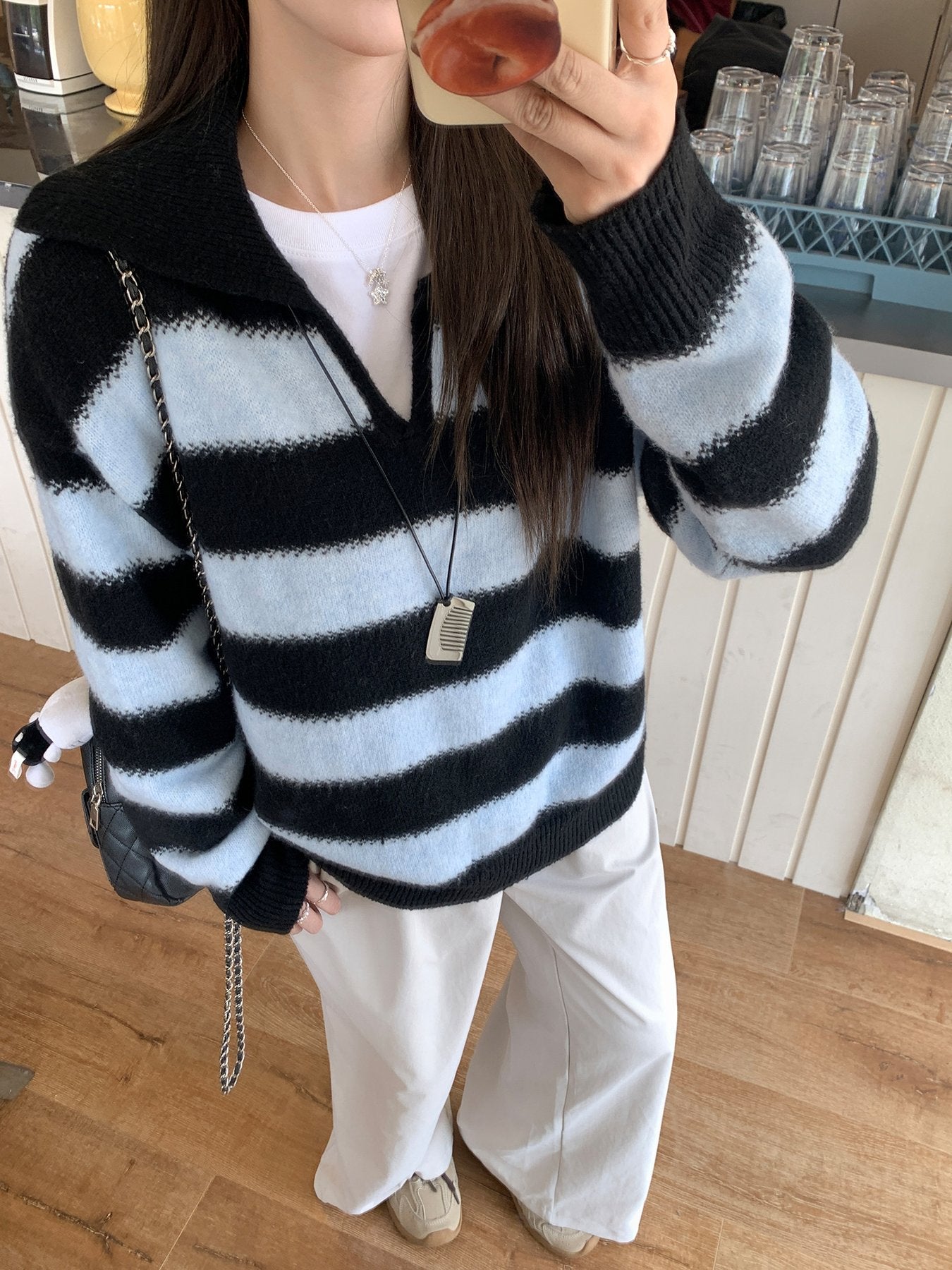 レディース ニット 長袖 ボーダー ストライプ チェック柄 ゆったり 秋冬 秋 カジュアル 体型カバー 膝丈 冬 セーター プルオーバー 襟付き 配色