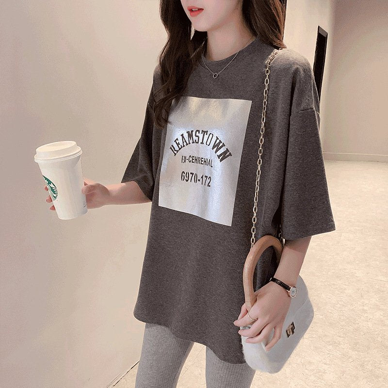 レディース トップス Tシャツ 半袖 プリント ゆったり 夏 体型カバー 大きいサイズ 春夏 ラウンドネック 学生 シャツ ポリエステル