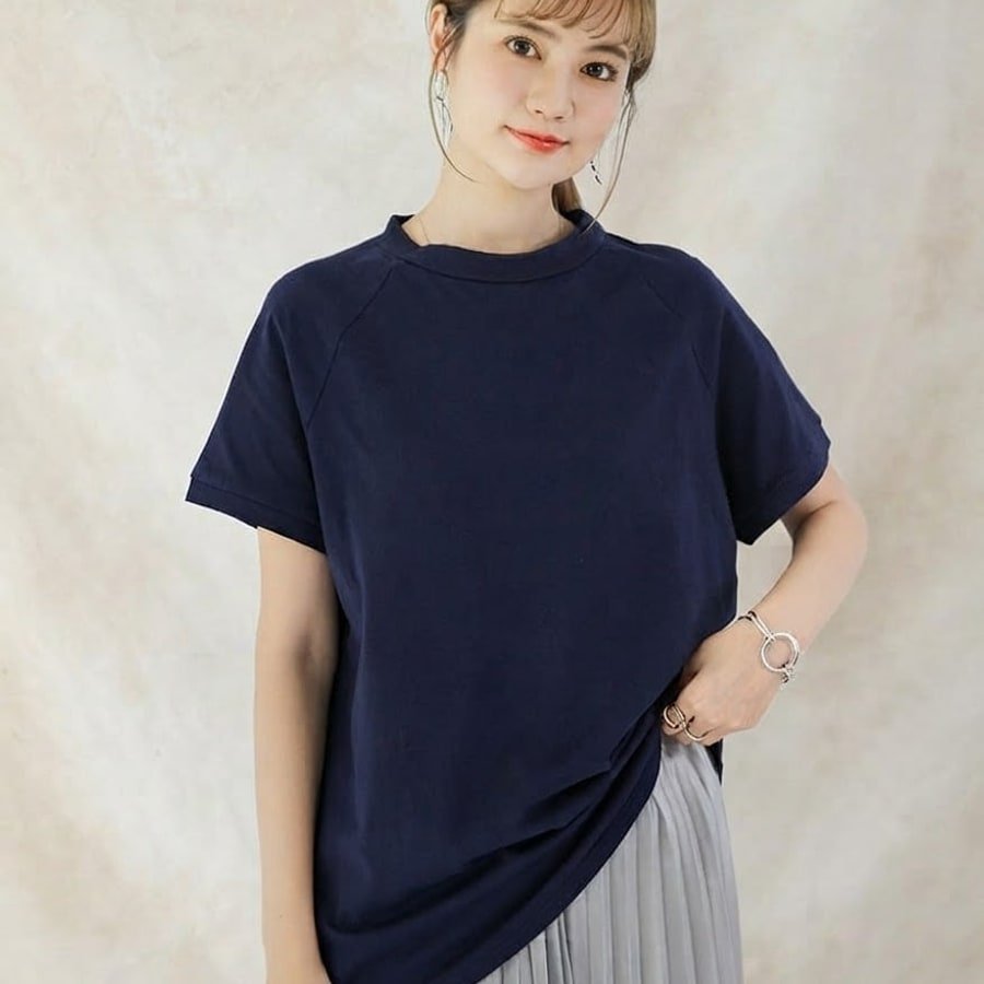 レディース Tシャツ 半袖 ボーダー ストライプ ゆったり コットン 綿 春夏 カジュアル 春 夏 ラウンドネック ハイネック シャツ ハーフ ラグラン