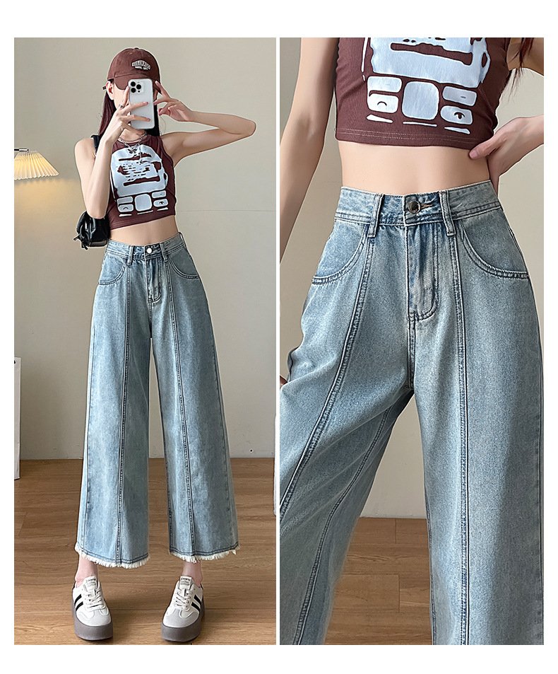 レディース パンツ ゆったり ワイド コットン 綿 春夏 カジュアル レトロ 春 白 夏 秋 冬 ストレート ファー ワイドパンツ 9分丈 ハイウエスト 秋冬