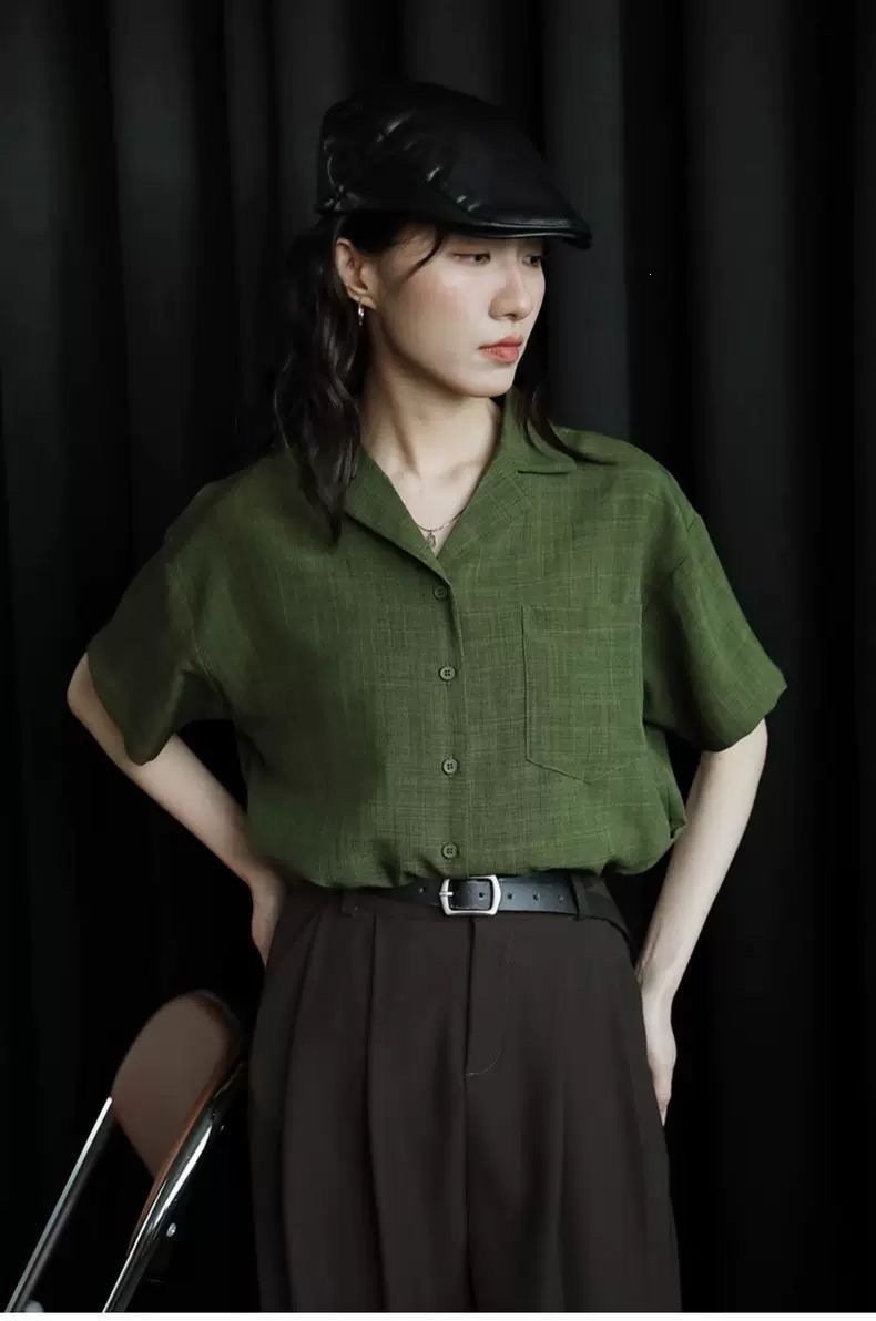 レディース シャツ トップス 半袖 ノースリーブ ゆったり 春夏 カジュアル きれいめ レトロ 前開き 袖なし 春 夏 ラウンドネック 上品 グリーン ボタン