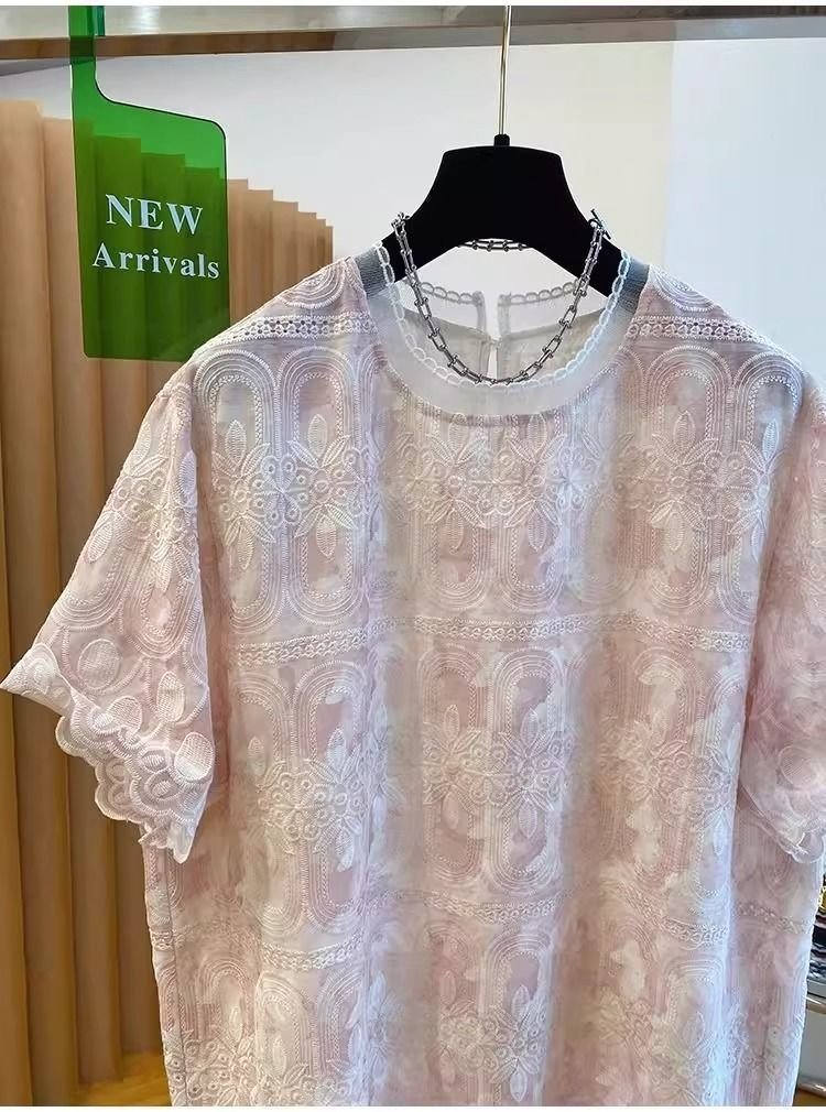レディース Tシャツ 半袖 ゆったり コットン 綿 夏 秋冬 カジュアル 大きいサイズ 春夏 ラウンドネック 秋 レース 冬 刺繍 おしゃれ シャツ 上着