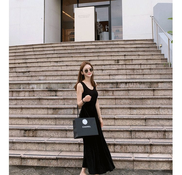 ベスト スカート ノースリーブ 無地 春夏 きれいめ 通勤 袖なし 春 夏 ラウンドネック シンプル 上品 ロング ハイウエスト ロングスカート