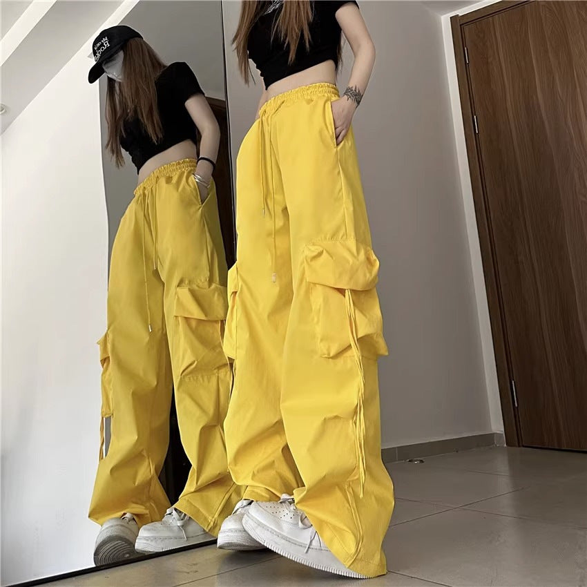 レディース パンツ ボトムス カーゴパンツ 丈長 ロング ワイド ストリート ポケット ハイウエスト ドロスト シンプル カジュアル おしゃれ かっこいい こなれ感 メンズライク ボーイッシュ ルーズ クール 抜け感 無地 春 夏 秋 冬 オールシーズン ママ 通勤 学生 学校 通学 デート お出かけ 旅行 公園 女子会 休日 ショッピング お花見 普段使い 着回し トレンド 流行 M L XL 2XL 大きいサイズ ブラック ダークグレー イエロー ベージュ ブルー グリーン ベーシックカラー