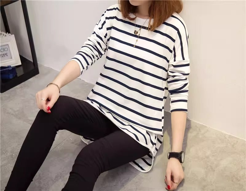 ラウンドヘム レディース トップス ロンT カットソー チュニック Tシャツ ミディアム ミドル丈 長袖 ドロップショルダー ラウンドネック オーバーサイズ  フェミニン アメカジ かわいい 大人可愛い きれいめ シンプル カジュアル 上品 おしゃれ こなれ感 ラフ 抜け感 ベーシック ボーダー 春 秋 ママ 学生 学校 通学 お出かけ お泊まり 旅行 休日 高原 ガーデン ショッピング カフェ 普段使い 着回し 体型カバー 定番 M L XL ゆったり 白 ホワイト