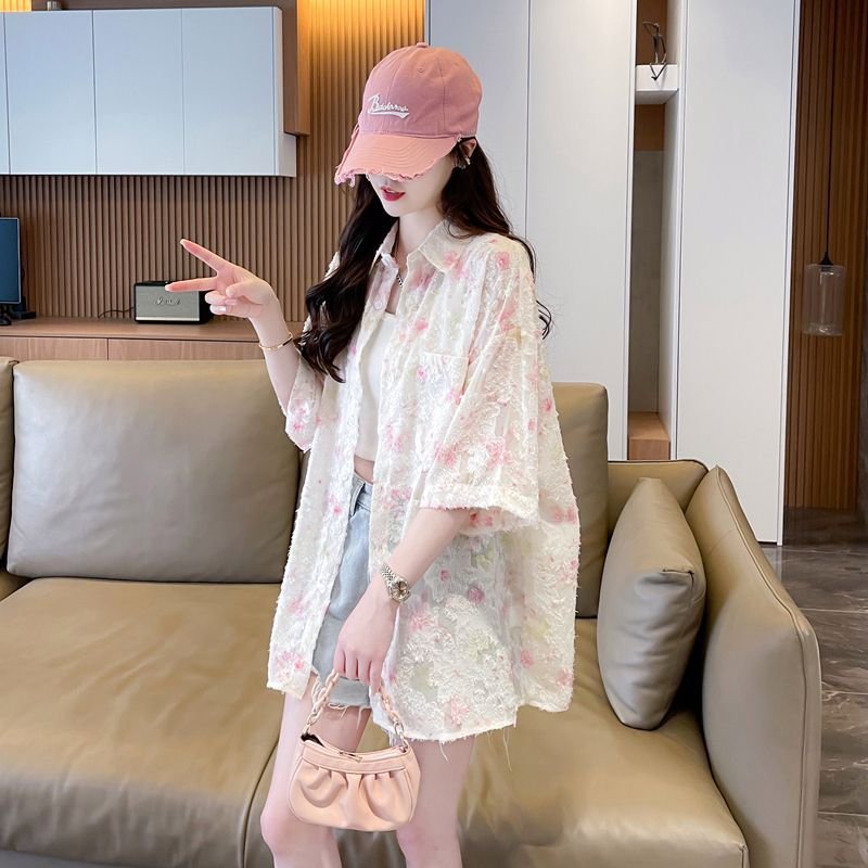 シャツ ジャケット 半袖 ゆったり 春夏 カジュアル 前開き 春 夏 ミモレ 薄手 ポリエステル UVカット