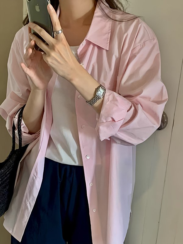 レディース シャツ コート 長袖 無地 ゆったり 春夏 カジュアル 韓国風 重ね着 前開き 春 夏 秋 シンプル 切り替えデザイン ポリエステル UVカット
