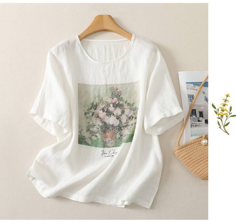 レディース トップス Tシャツ ニット 半袖 プリント コットン 綿 リネン 春夏 きれいめ 通勤 デニム 春 夏 シャツ プルオーバー 丸首