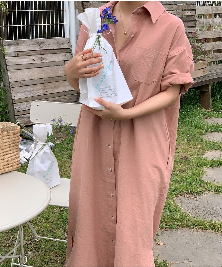 ワンピース 半袖 無地 春夏 きれいめ 通勤 春 夏 シンプル ロング 襟付き