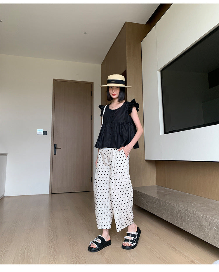 お腹切り替え ウエスト調整ゴム プレママ レディース パンツ ボトムス ワイドパンツ タックパンツ アンクル丈 ワイド フェミニン ハイウエスト ウエストゴム 切り替えデザイン ポケット かわいい 大人可愛い きれいめ シンプル カジュアル おしゃれ こなれ感 ガーリー キュート ナチュラル ドット柄 水玉 春 夏 マタニティ デート お出かけ 旅行 女子会 休日 ショッピング カフェ ランチ お家時間 楽ちん 普段使い 着回し M L XL 2XL 大きいサイズ ベージュ ベーシックカラー 春カラー